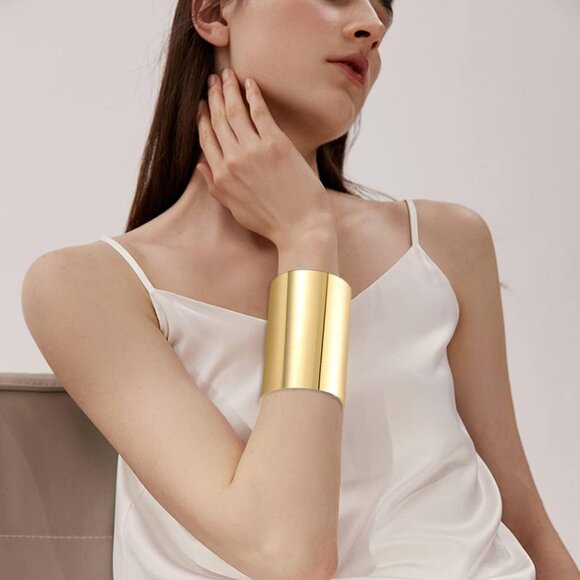 Set of 2-8 Gold Wide Cuff Bangle Bracelets for Women Adjustable Metal Jewelry - Picture 3 of 7